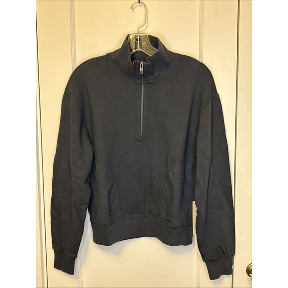 Mate The Label Organic Fleece Half Zip Sweatshirt Midnight NWT X-Small - Picture 5 of 9